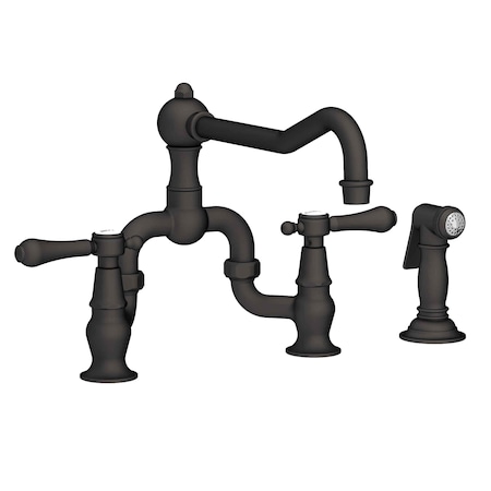 Newport Brass Kitchen Bridge Faucet With Side Spray in Flat Black 9453-1-56